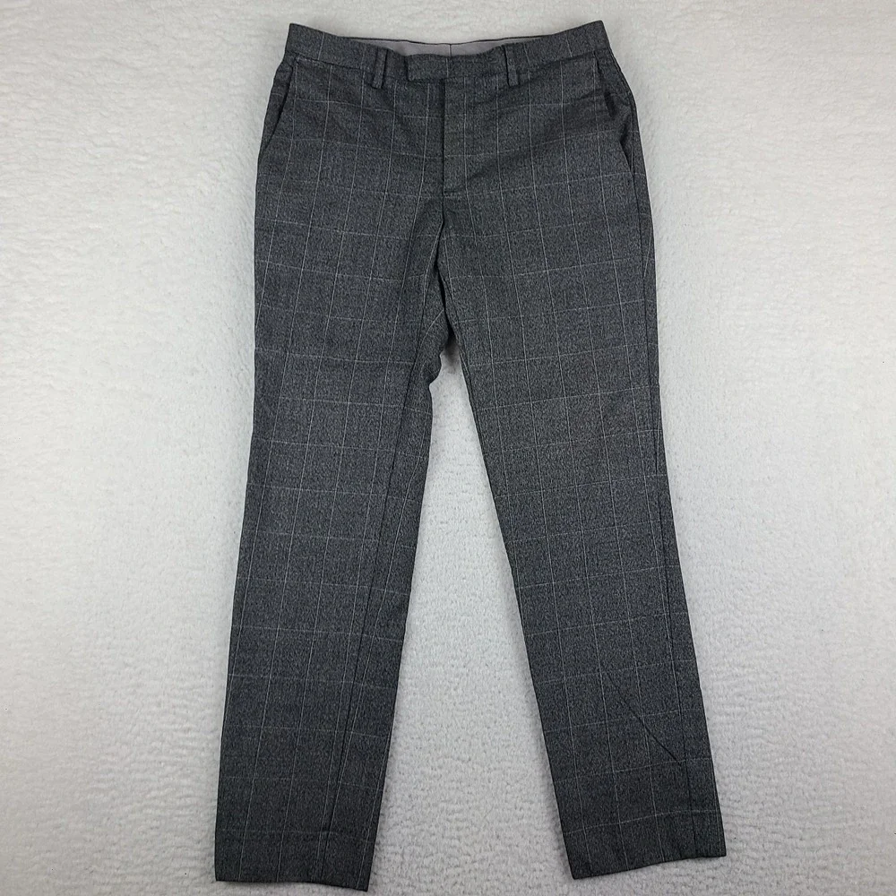 Banana Republic Dress Pants Mens 30x30 Charcoal Plaid Slim Fit Marzotto Wool